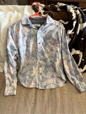 Tommy Bahama Floral Corduroy Long Sleeve Shirt White Lavender Small